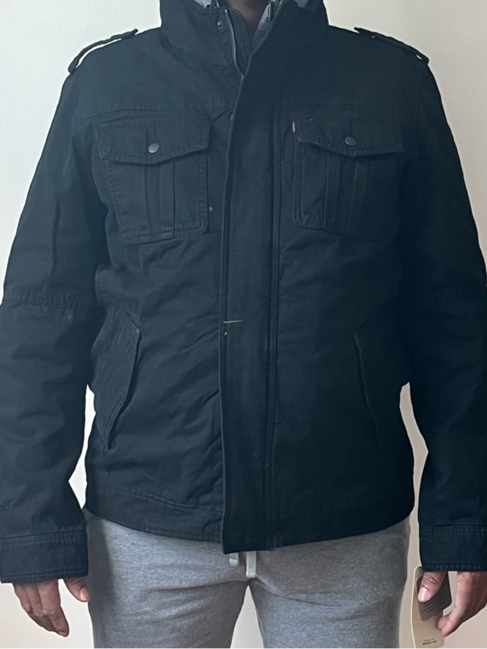 Levi's Men’s Black Sherpa Lined Two Pocket Hooded Trucker Jacket